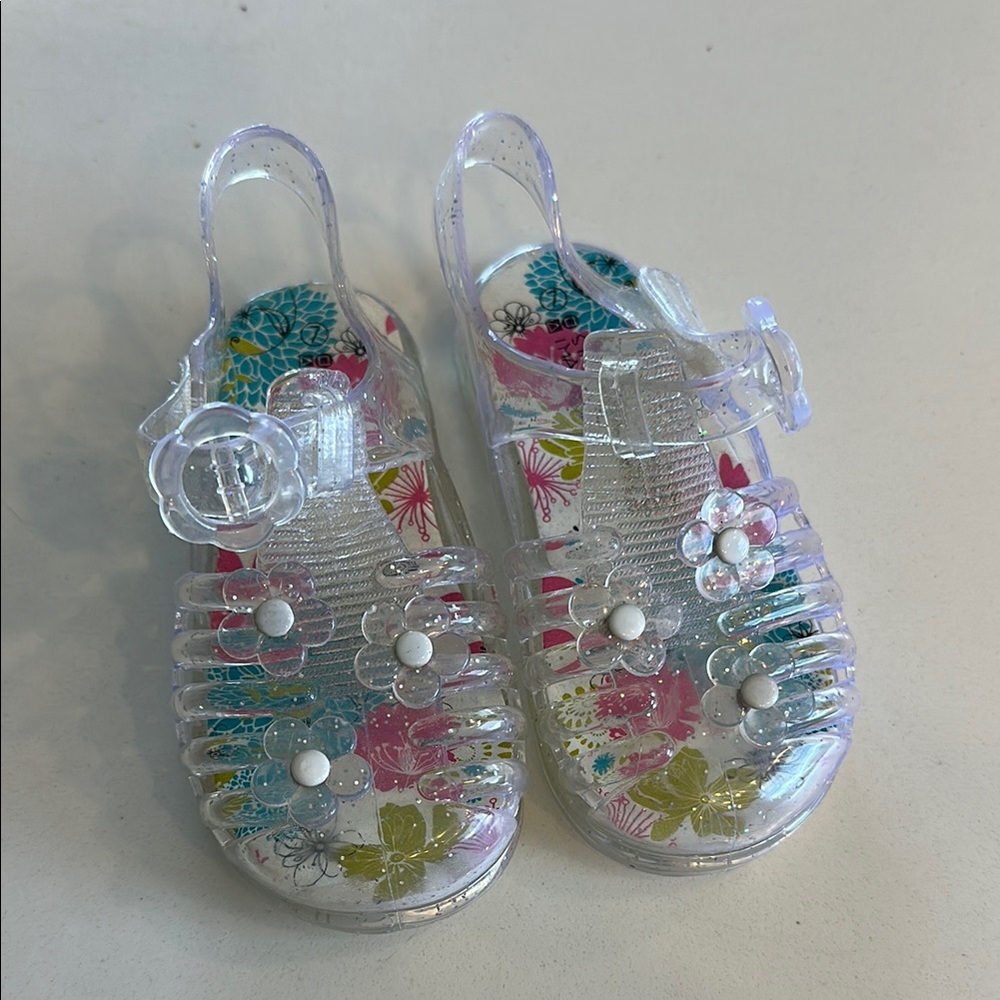 Kids Clear Jelly Sandals with Floral Design